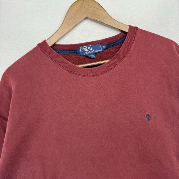 Vintage Ralph Lauren Sweatshirt men's large Red maroon Crewneck Pony Embroidered - Picture 2 of 11